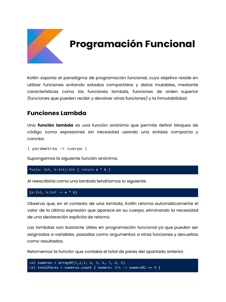 Programación Funcional en Kotlin | PDF | Función anónima | Programacion ...