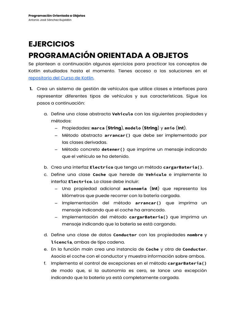 Ejercicios de Programación Orientada a Objetos | PDF | Objeto ...