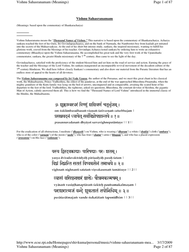 the sacred sahasranamam of Vishnu reveals the hidden power behind every verse