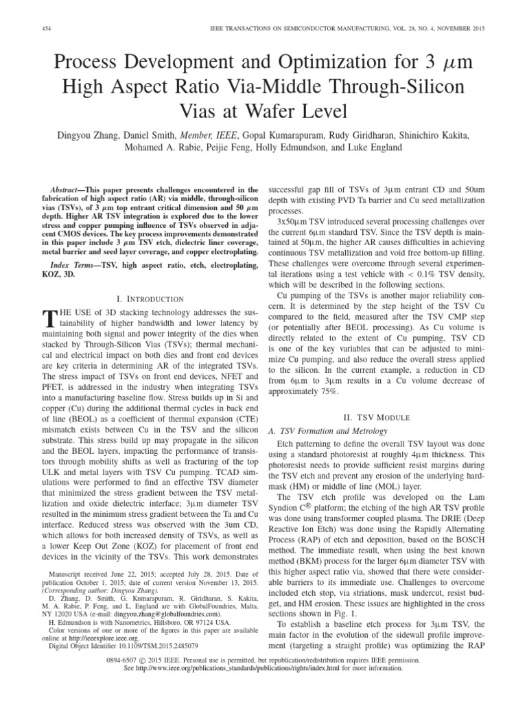3µm High Aspect Ratio TSV Process Optimization | PDF | Semiconductor ...