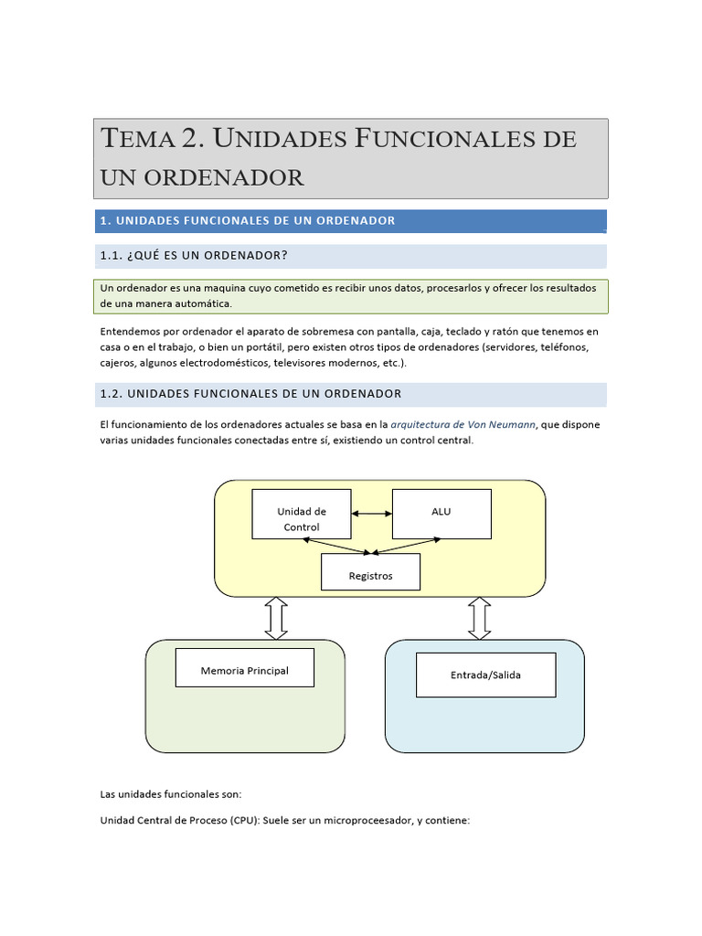 Unidades Funcionales de un Ordenador | PDF | Almacenamiento de datos de ...