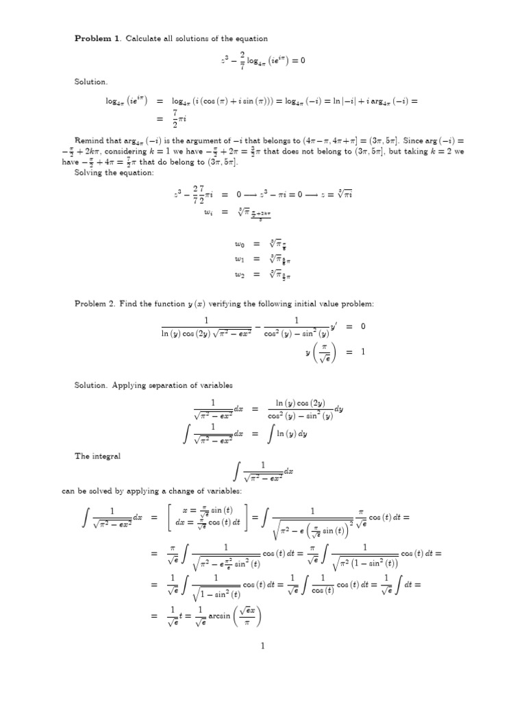 Complex Equations and Calculus Problems | PDF | Geometry | Mathematical ...