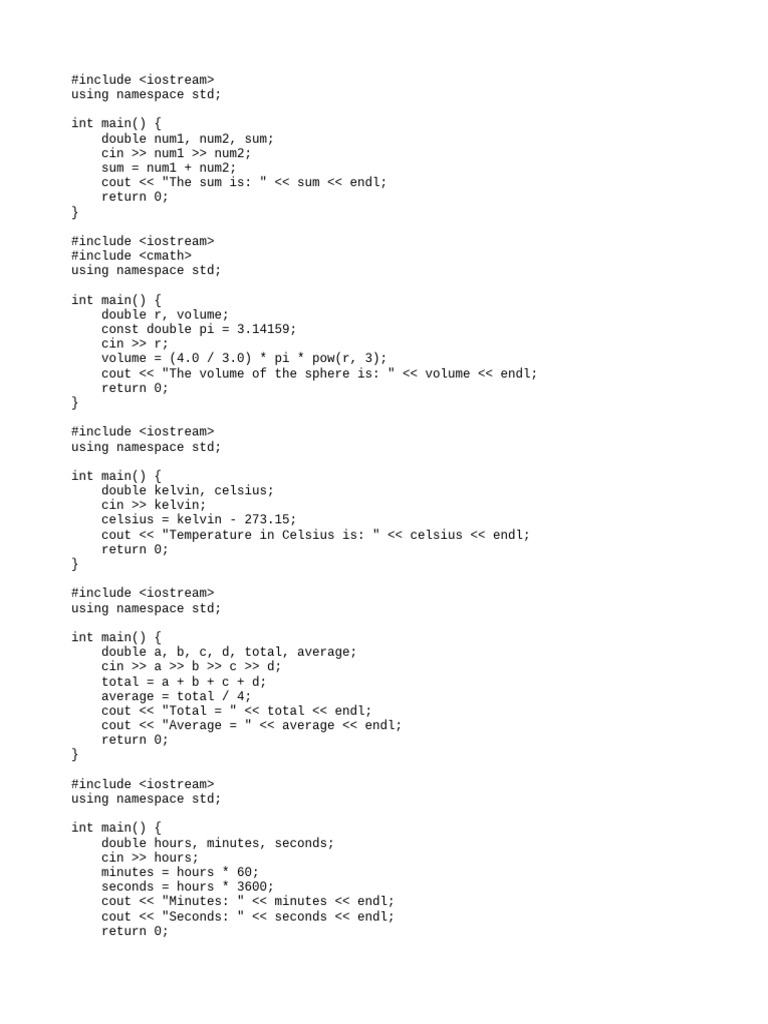C++ Programs for Basic Calculations | PDF