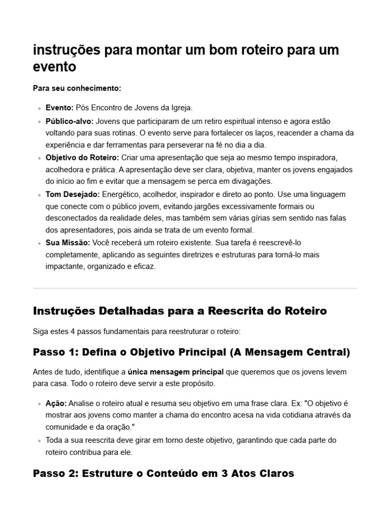 Instruções Para Montar Um Bom Roteiro Para Um Evento | PDF | Roteiro ...