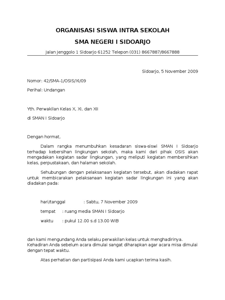 Contoh Surat Dinas Tentang Rapat Osis - Simak Gambar Berikut