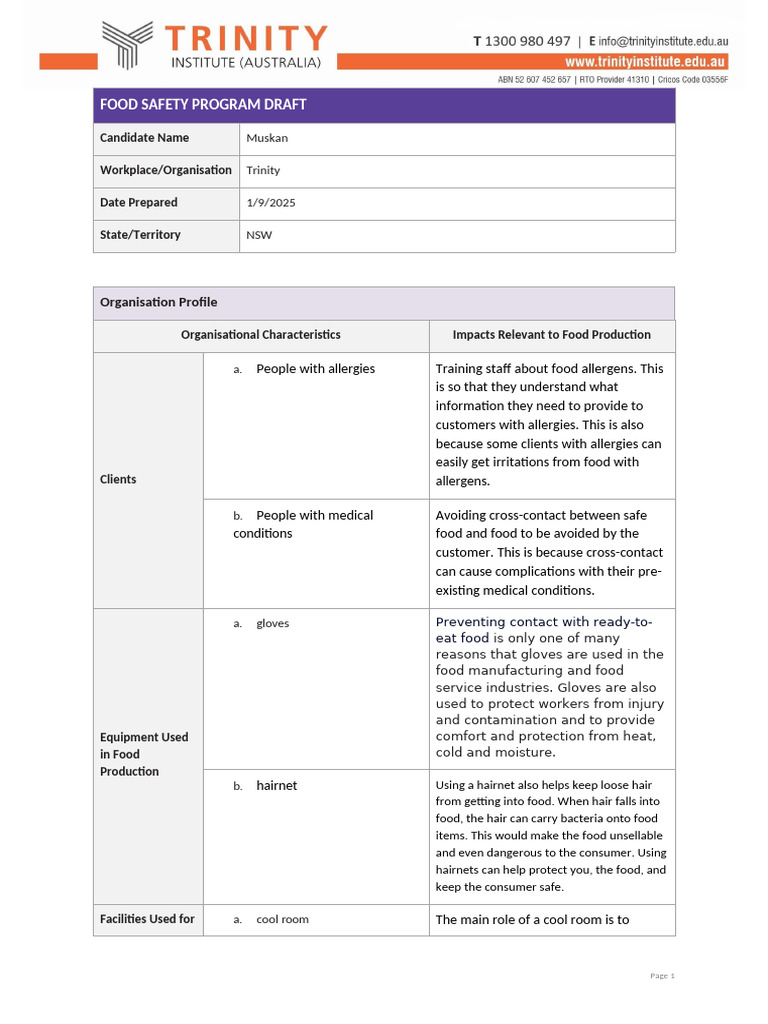 SITXFSA008 Food Safety Program Draft Template Tssk 1.Docx | PDF | Food ...