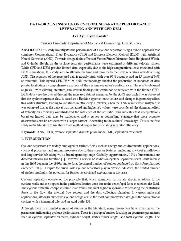 Cyclone Separator Performance Analysis Using ANN | PDF | Force ...