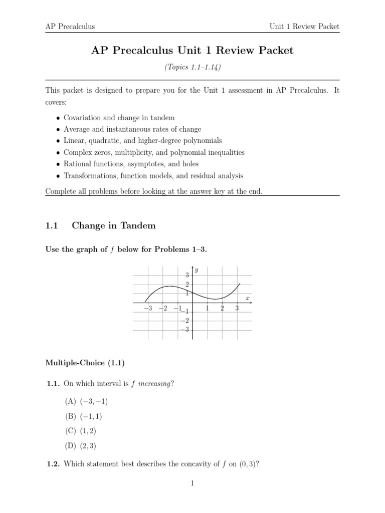 AP Precalculus Unit 1 Review Guide | PDF | Polynomial | Asymptote