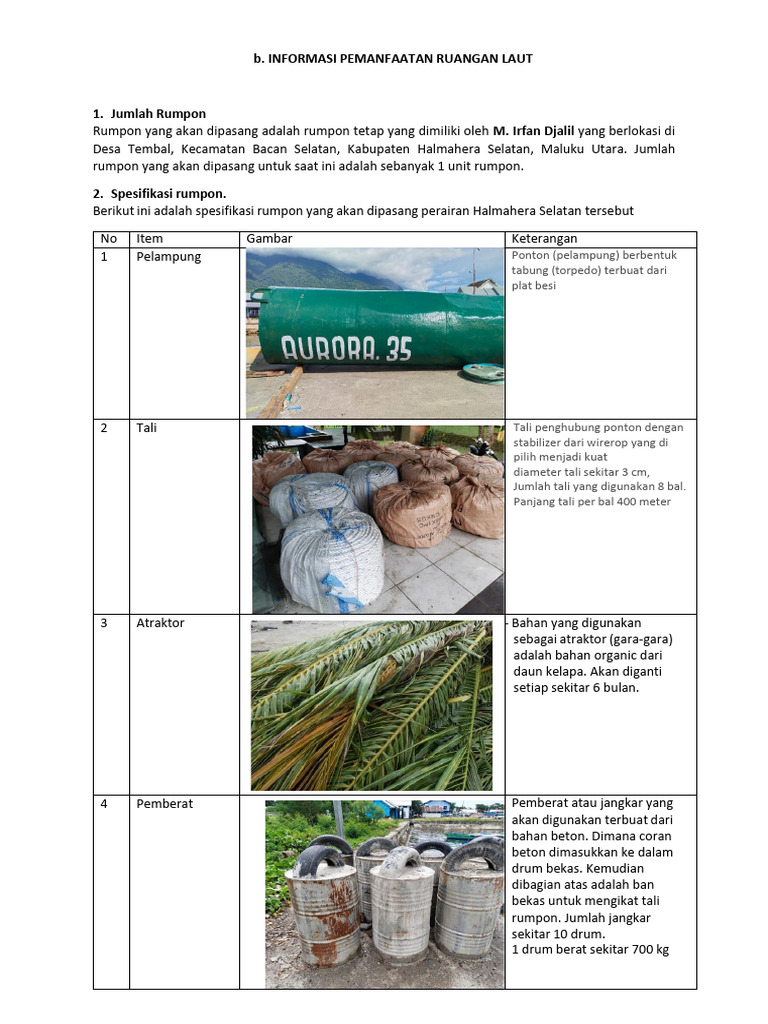 Spesifikasi dan Pemanfaatan Rumpon Laut | PDF