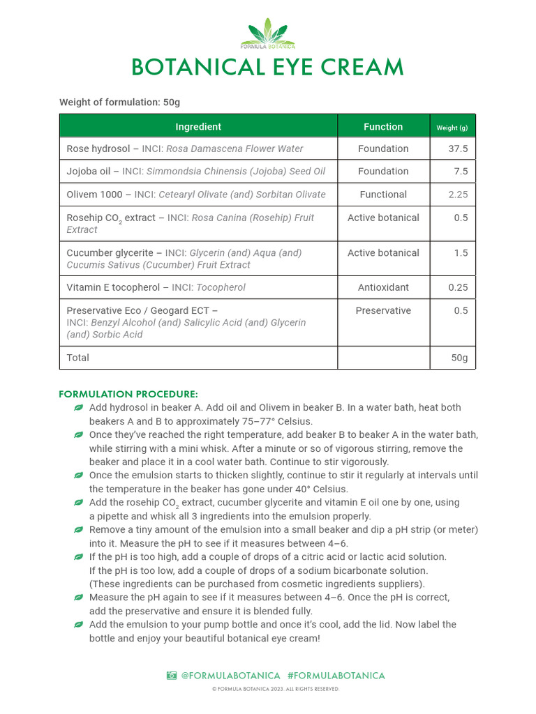 Botanical Eye Cream Formulation Guide | PDF | Glycerol