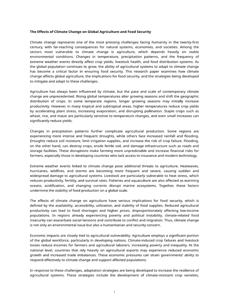 The Effects of Climate Change On Global Agriculture and Food Security ...