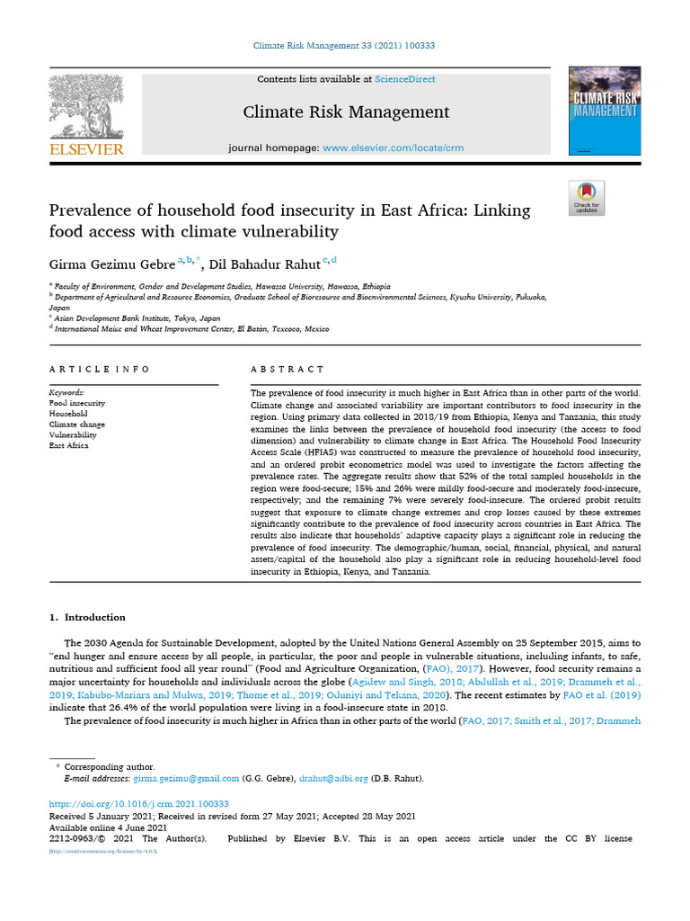 Food Insecurity and Climate Vulnerability in East Africa | PDF | Food ...