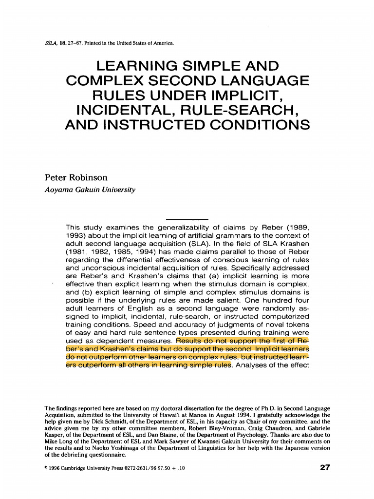 Implicit vs. Explicit Learning in SLA | PDF | Second Language ...