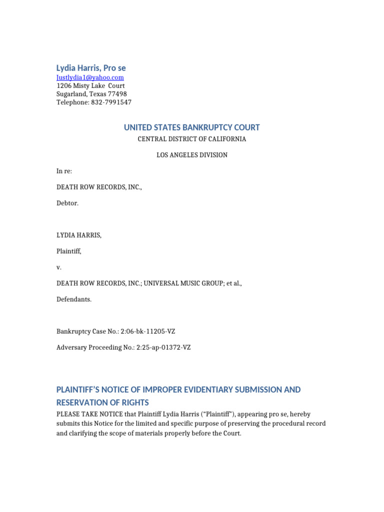 Harris_NOTICE_Improper_Evidentiary_Submission_Reservation_of_Rights ...