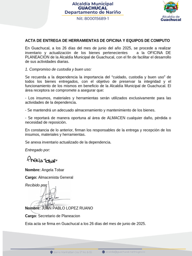 Acta de Entrega de Herramientas y Equipos | PDF | Hardware de la ...