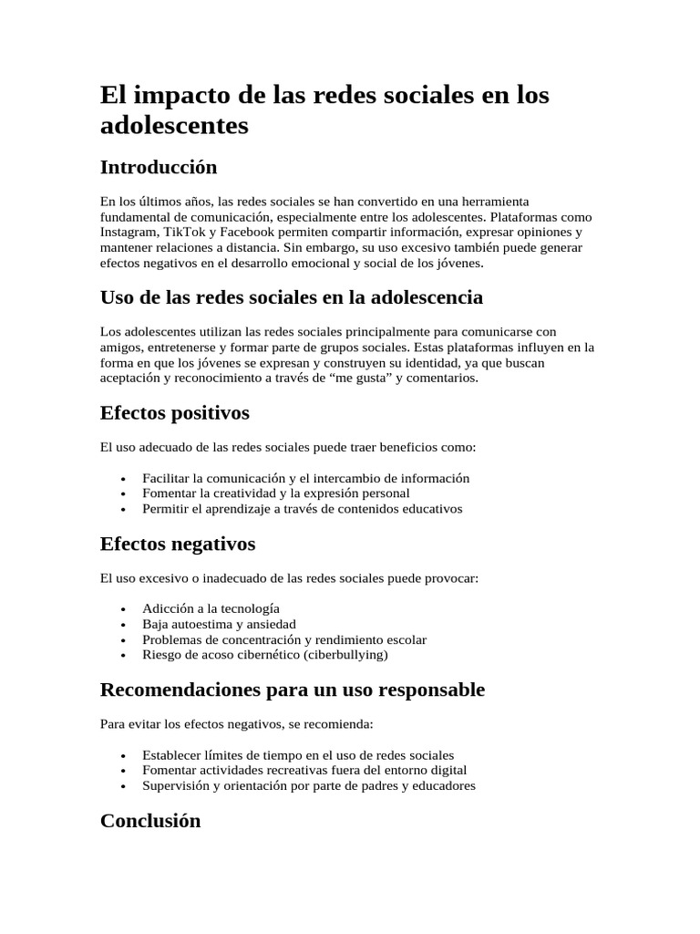 El Impacto de Las Redes Sociales en Los Adolescentes | PDF