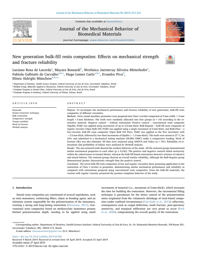 Bulk-Fill Resin Composites: Strength & Reliability | PDF