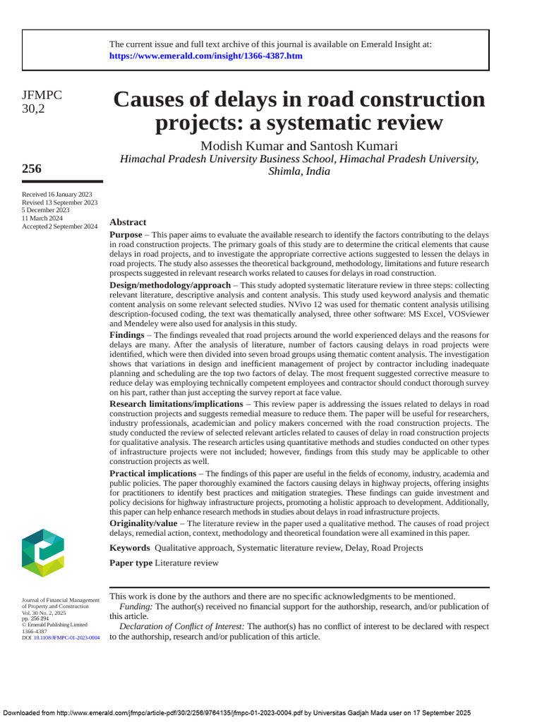 Delays in Road Construction Projects | PDF | Systematic Review ...