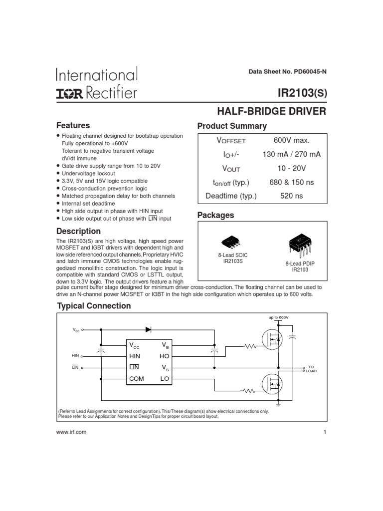 Ir2103 Datasheet | PDF | Logic Gate | Cmos