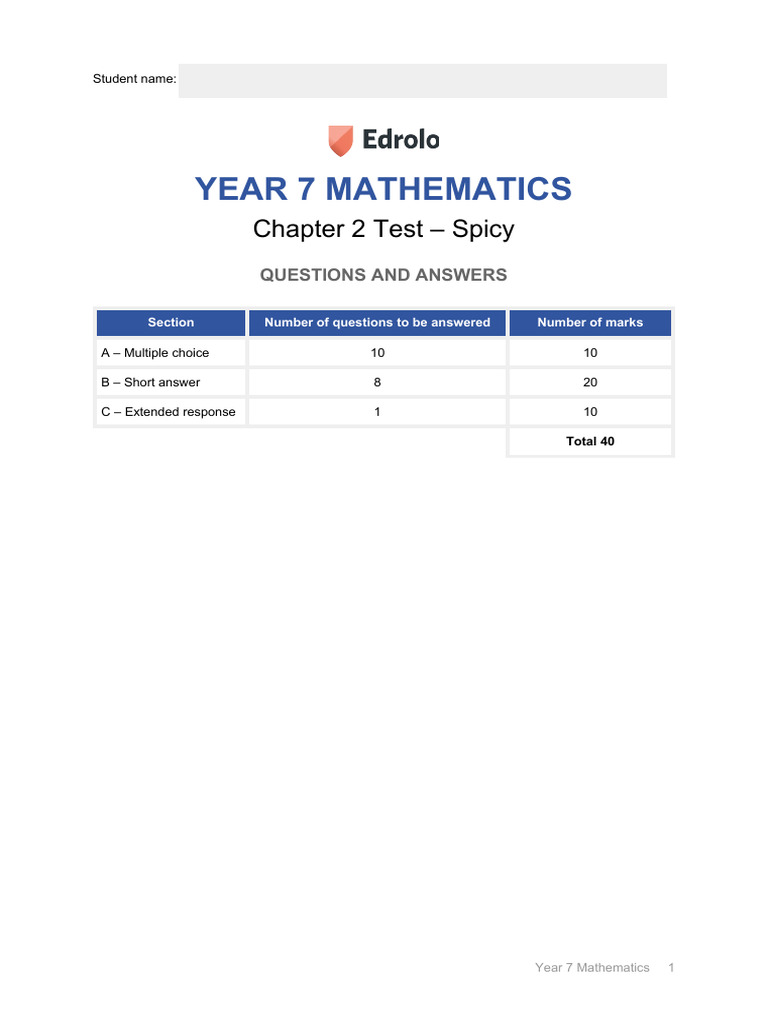 Year 7 Mathematics Test Questions | PDF | Multiple Choice | Mathematics
