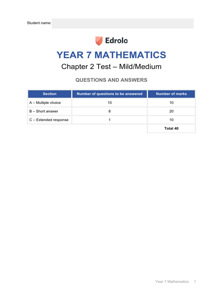 Year 7 Mathematics Test Questions | PDF | Multiple Choice | Mathematics