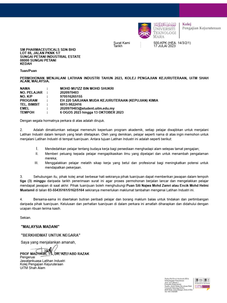 Official University Letter - SM Pharmaceuticals | PDF