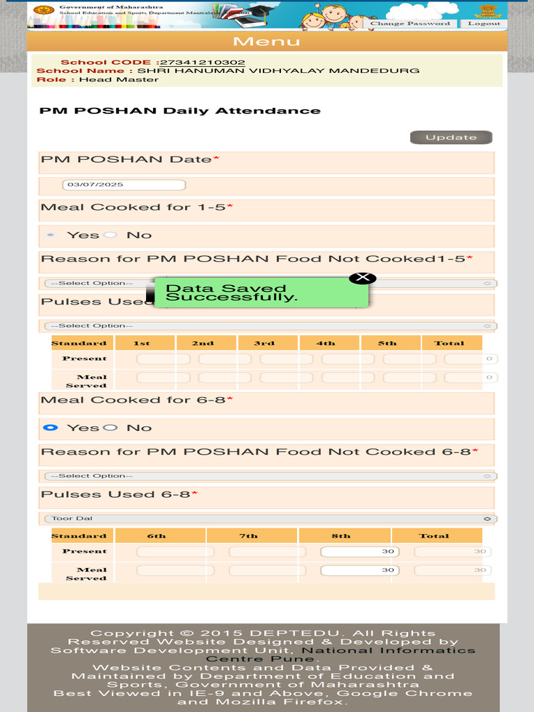PM POSHAN Attendance Update Form | PDF