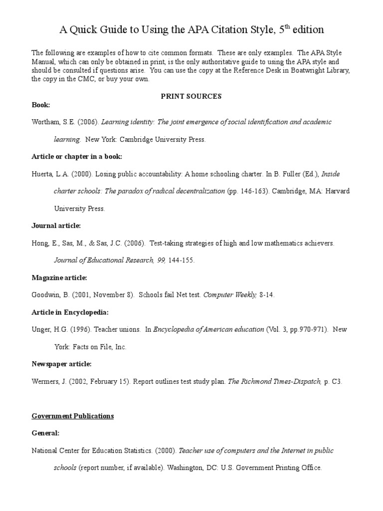APA Citation Guide Apa Style Citation