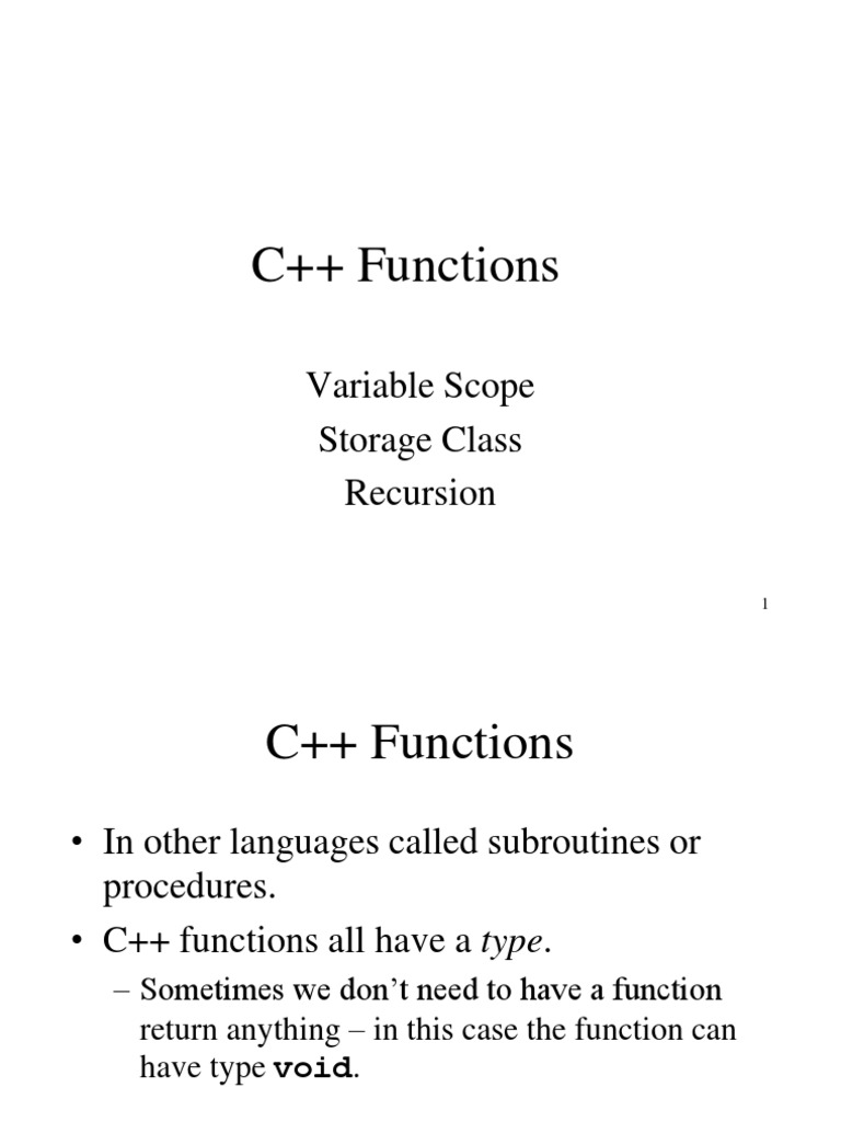 C++ Functions: Variable Scope Storage Class Recursion | PDF | Scope ...