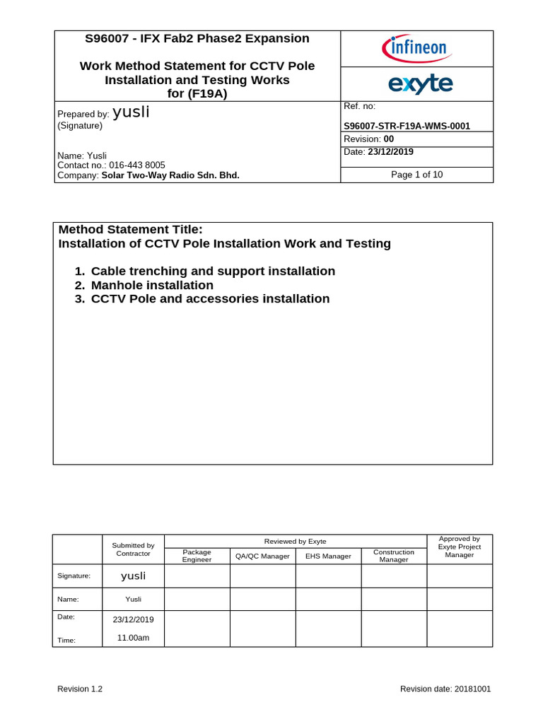 CCTV Pole Installation Method Statement | PDF | Personal Protective ...