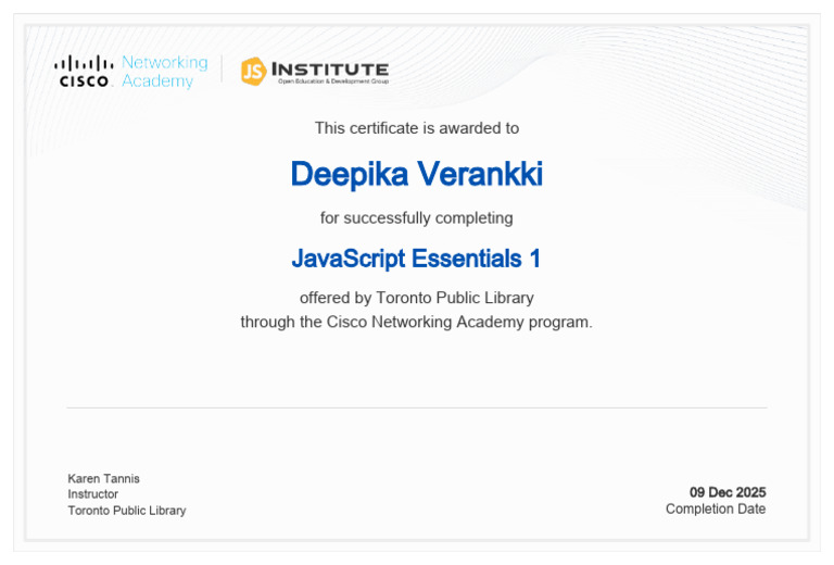 JavaScript Essentials 1 Certificate Deepika1511 Gmail Com 7eff3f5d 091c ...