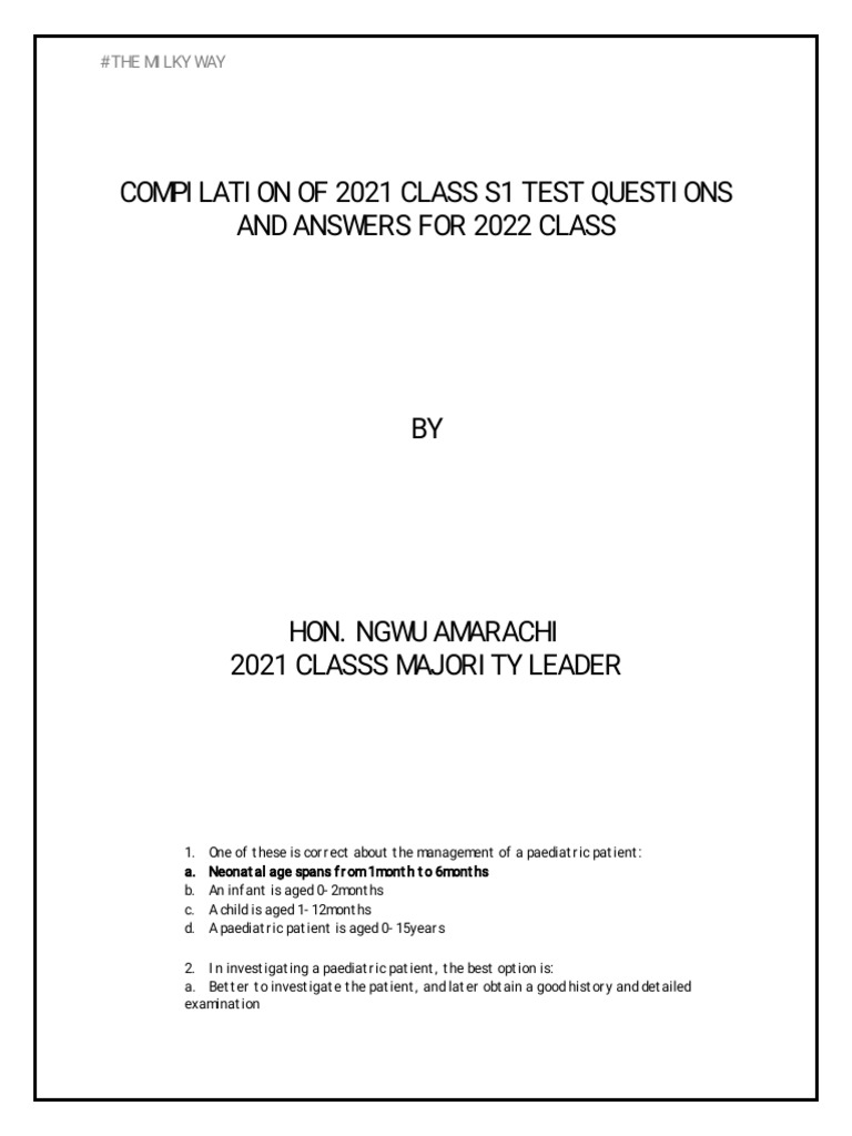 Updated s1 Past Questions and Answers by Milky Major | PDF