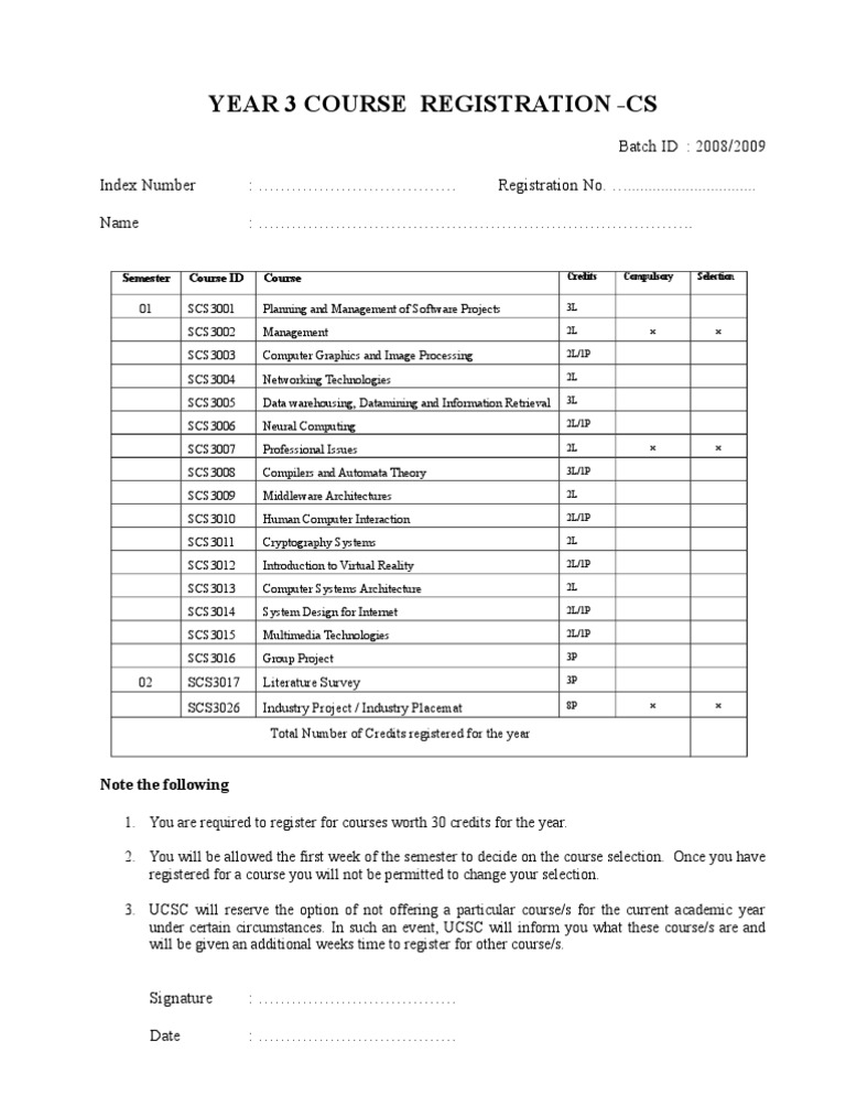 Year 3 CS Course Registration Guide | PDF