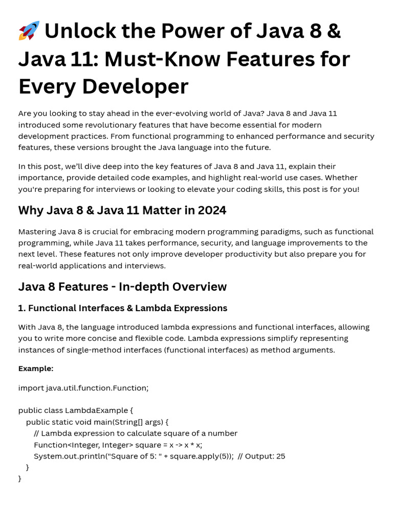 Unlock The Power of Java 8 and Java 11. New Features | PDF | Java ...