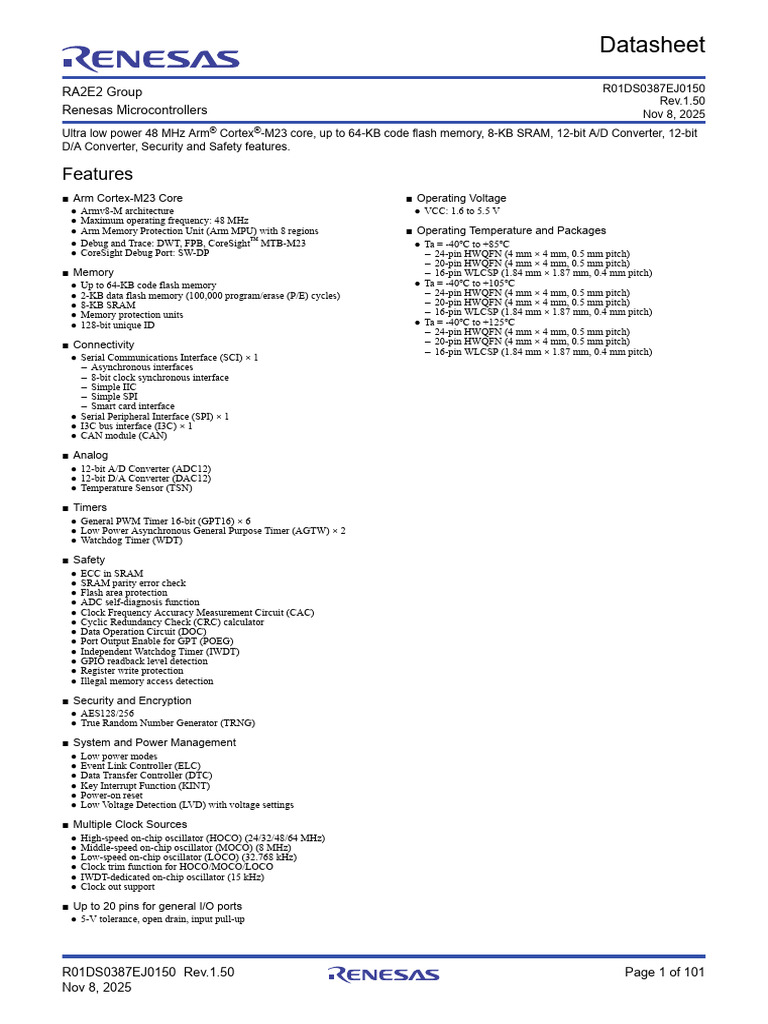 Renesas RA2E2 Microcontroller Overview | PDF | Analog To Digital ...