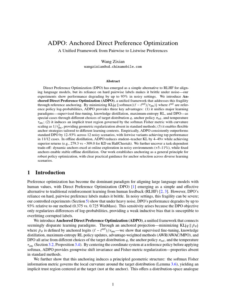 ADPO Anchored Direct Preference Optimization | PDF | Applied ...