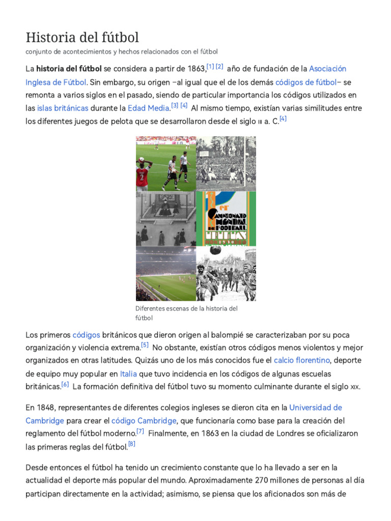 Historia del fútbol: orígenes y evolución | PDF | Asociación de Futbol ...
