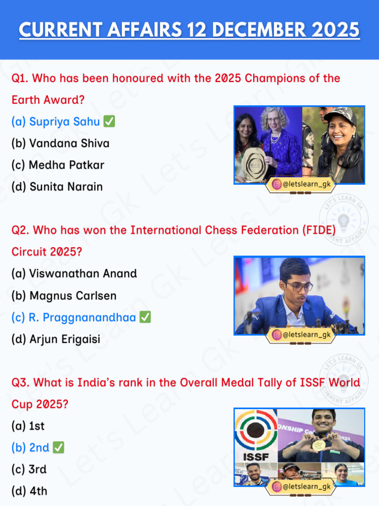 Current Affairs Quiz December 2025 | PDF | Chess Competitions | Chess