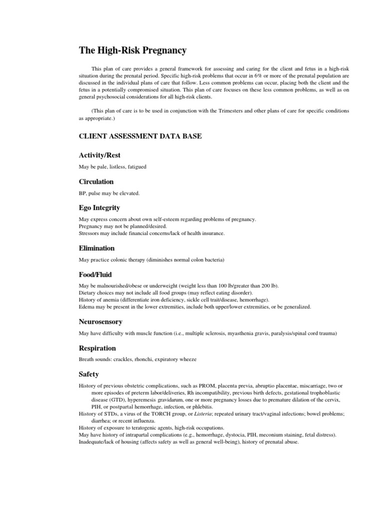 High-Risk Pregnancy Care Plan | PDF | Pregnancy | Childbirth
