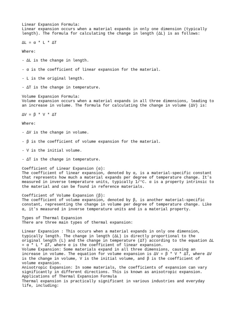 Thermal Expansion Formulas Explained | PDF | Thermal Expansion | Heat ...