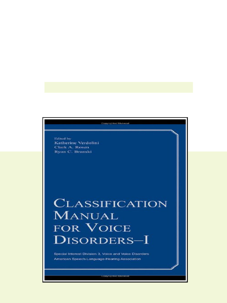 Classification Manual for Voice Disorders I 1st Edition Katherine ...