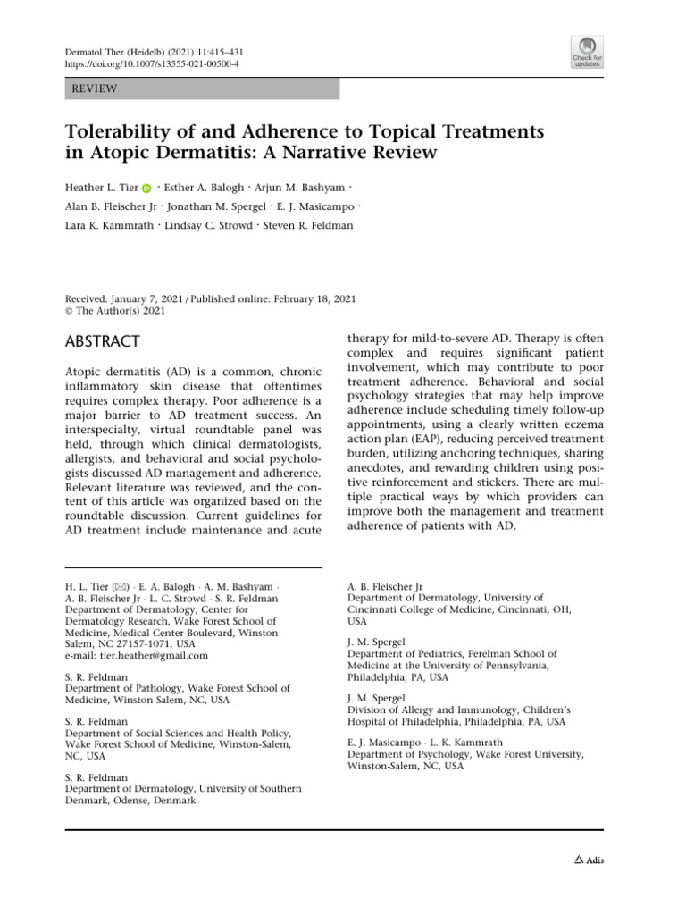 Tolerability of and Adherence to Topical Treatments in Atopic ...