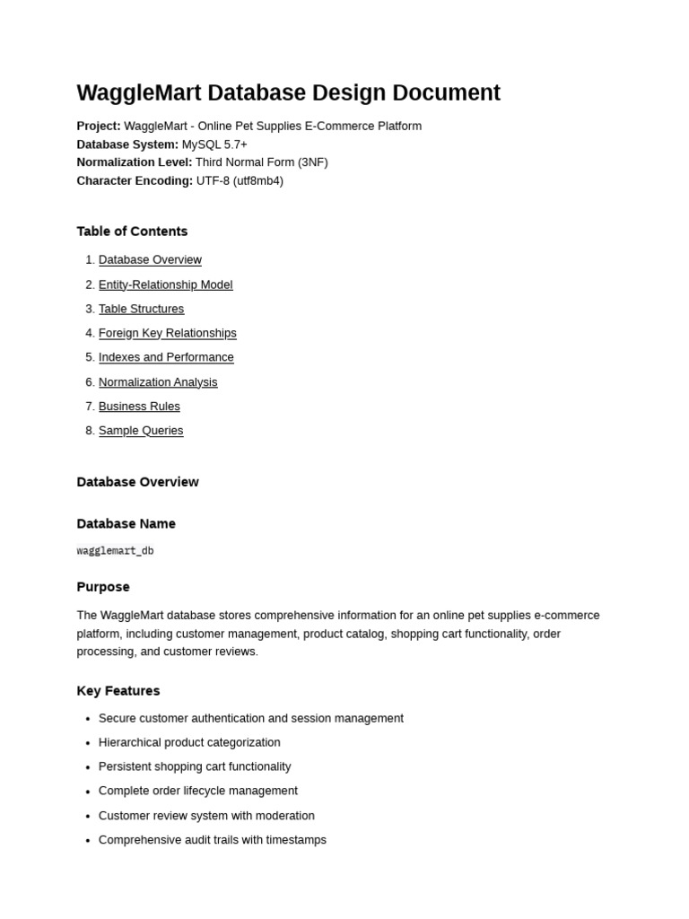 WaggleMart Database Design | PDF | Database Index | Databases