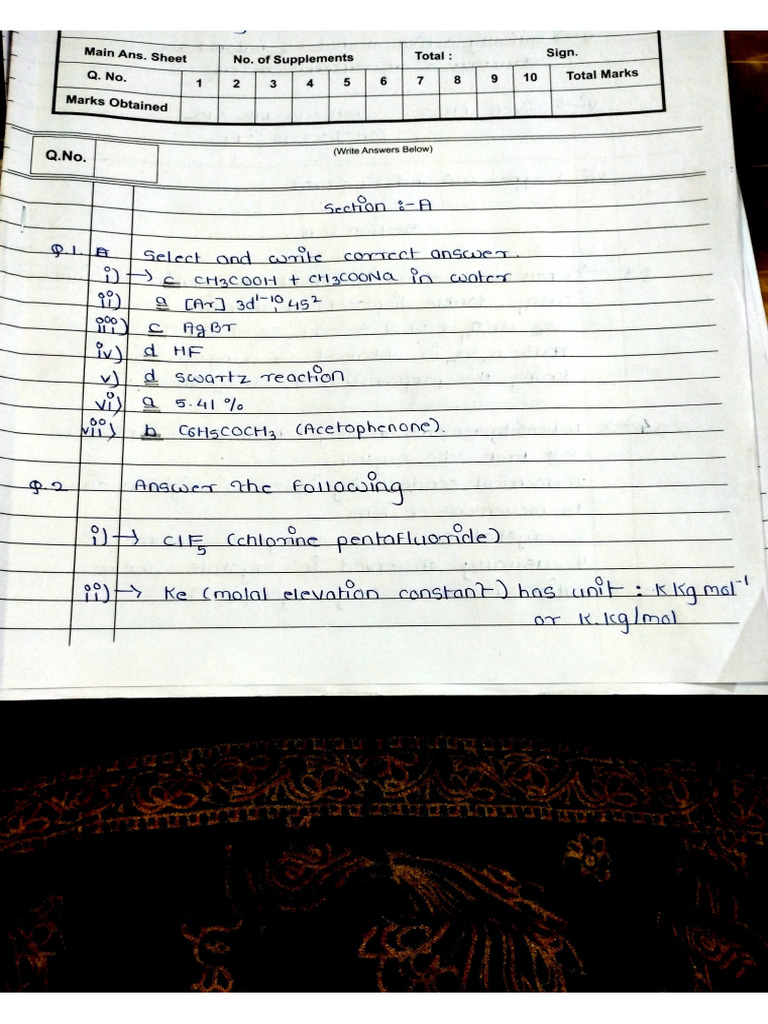 Chemistry Answer Sheet | PDF