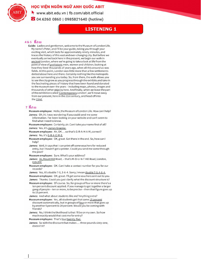 IELTS B_Listening 1 (Keys _ Transcript) | PDF