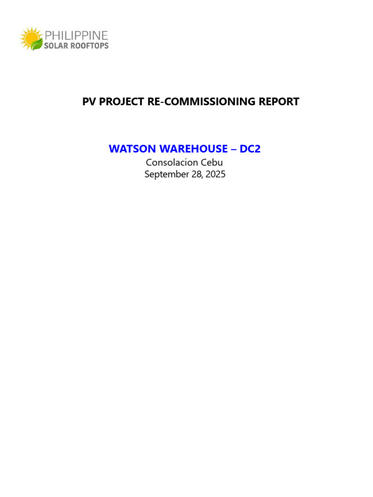 Watsons Warehouse PV Re-Commissioning Report | PDF