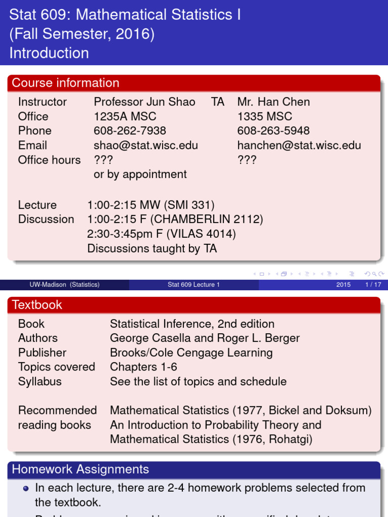 Stat 609: Mathematical Statistics I Syllabus | PDF