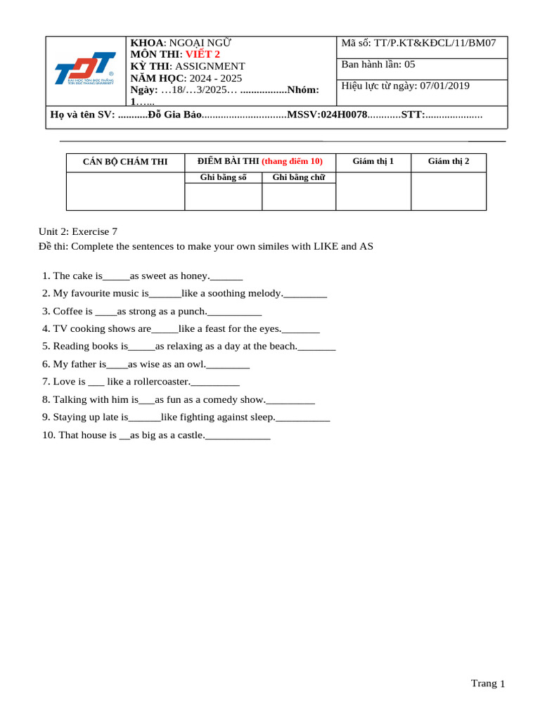 Unit 2 - Exercise 7 | PDF