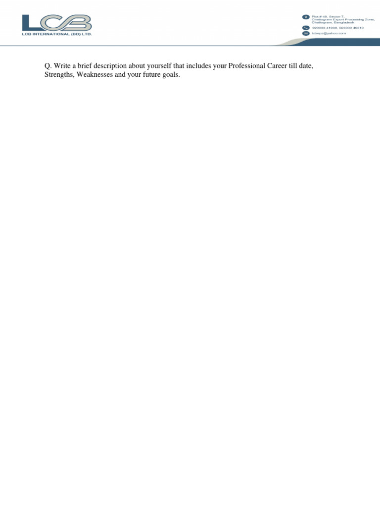 Q. Write A Brief Description About Yourself That Includes Your ...