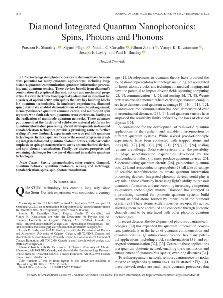 Diamond Quantum Nanophotonics Advances | PDF | Nonlinear Optics | Photon